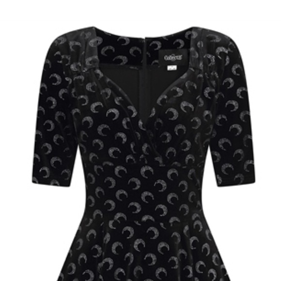 COLLECTIF Velvet Glitter Moon Print Swing Dress, Black, Retro Pinup - Picture 3 of 8